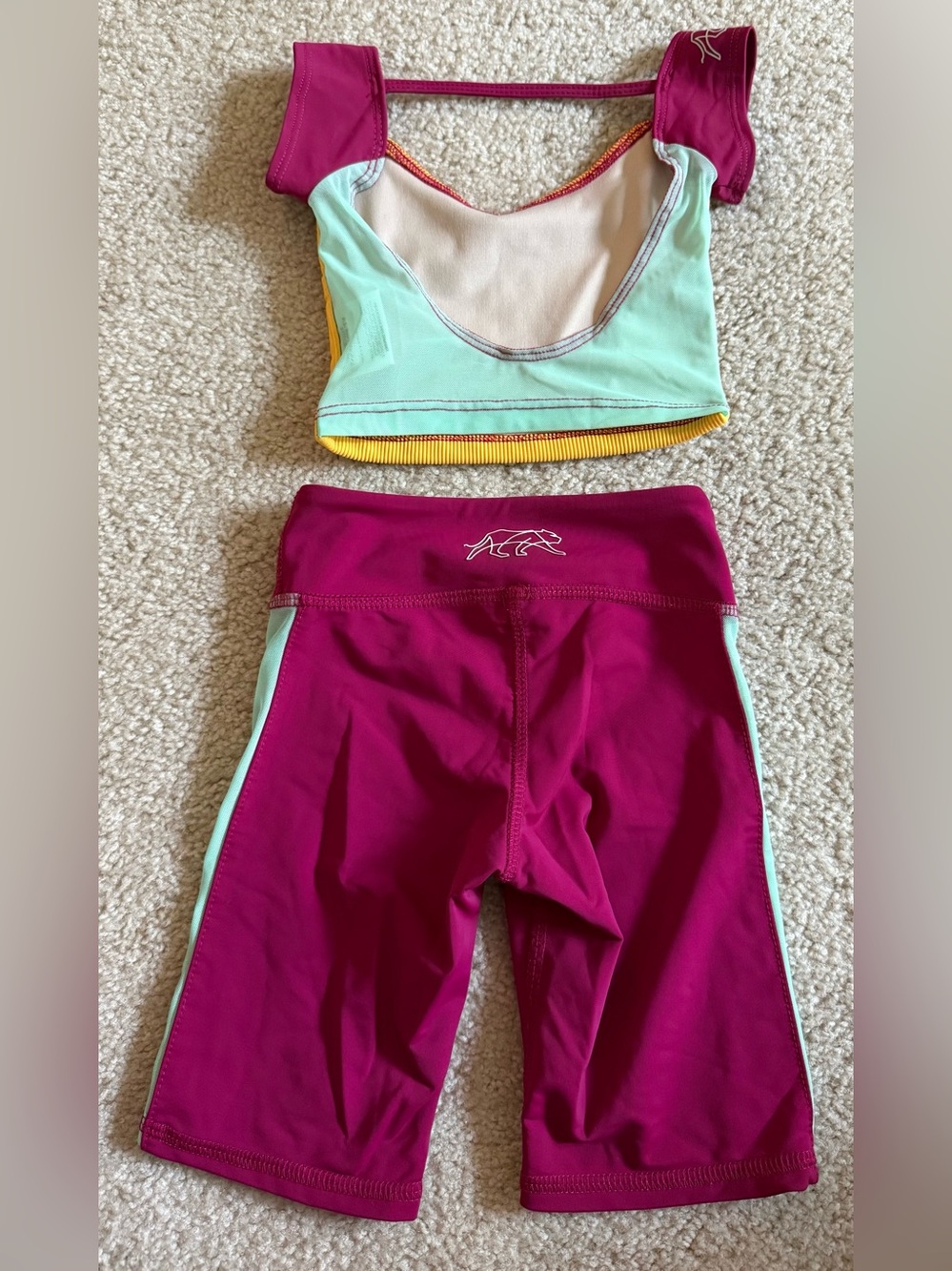 Girls Yellow and Raspberry Dance Crop Top & Shorts Set - Picture 2 of 8